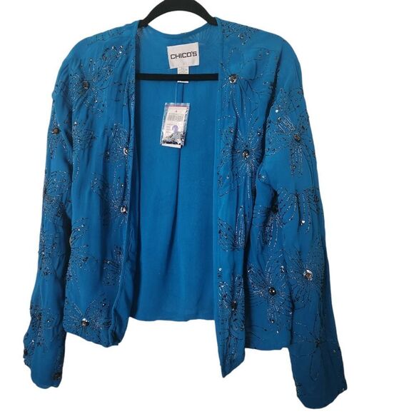 Chico's Womens Cherish Jacket Beaded Sequiened Lined Long Sleeve Size 2 - Picture 1 of 10